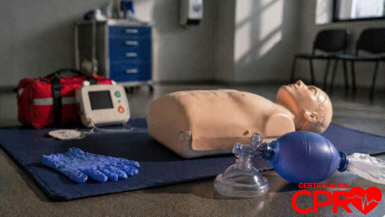 CPR training manikin with AED and rescue mask for certification in Arlington.