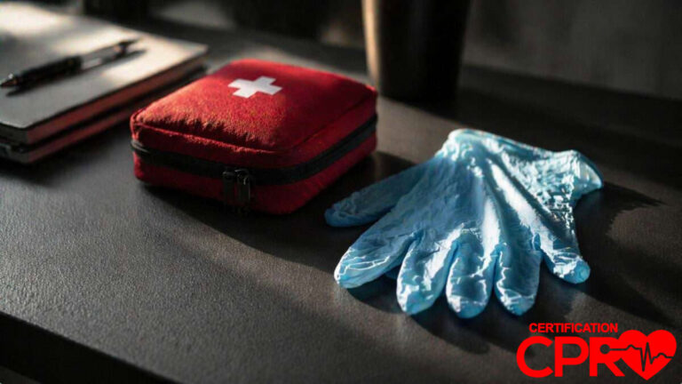 First aid kit and gloves for CPR certification and training in Arlington.