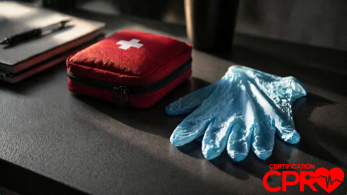First aid kit and gloves for CPR certification and training in Arlington.